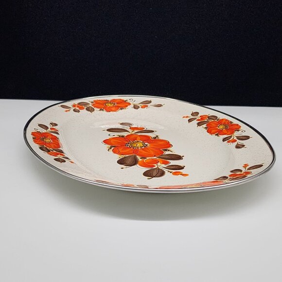 Vintage Showpans Sanko Ware Japan Oval Serving Platter With Orange Floral Design - Picture 6 of 10